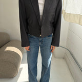 Cinched waist cropped blazer in grey
