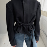 Belted blazer in dark blue speckered