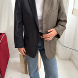 Contrasted blazer in dark grey and taupe plaid (Express shipping)