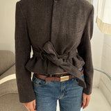 Structured plaid brown belted blazer