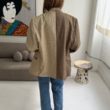 Contrasted blazer in brown checkered and pastel with blue lines   (Express shipping)