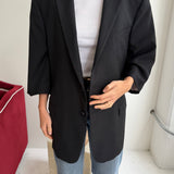 Long boxy blazer in charcoal