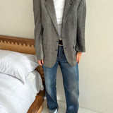 Grey plaid silk contrasted blazer
