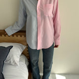 Two toned shirt in pink and blue