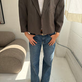 Cropped boxy blazer in olive green