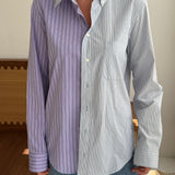 Blue pinstriped and purple pinstriped contrasted shirt