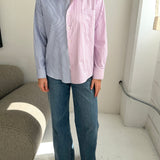 Pink striped and white with blue stripes contrasted shirt