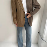 Contrasted blazer in herringbone silk and plaid wool