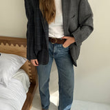 Grey herringbone and colourful plaid contrasted blazer