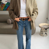 Contrasted blazer in brown checkered and pastel with blue lines   (Express shipping)