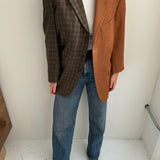 Cognac and chocolate plaid wool contrasted blazer