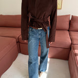 Belted blazer in brown corduroy
