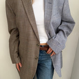 Contrasted blazer in plaid brown and checkered blue