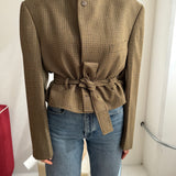 Belted blazer in Dark yellow checkered