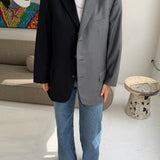 Contrasted blazer in grey solid and black pinstriped (Express shipping)