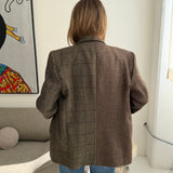 Contrasted blazer in brown plaid and yellow speckered with checks  (Express shipping)