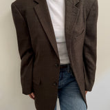 Contrasted blazer in checkered and herringbone