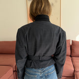 Belted blazer in blue houndstooth