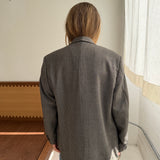 Contrasted blazer in herringbone warm grey and houndstooth (Express shipping)