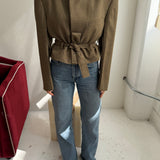 Belted blazer in Dark yellow checkered