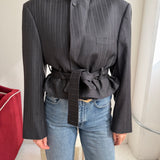 Belted blazer in Dark grey pinstriped