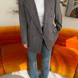 Stunning plaid blue blazer with suede elbow patches