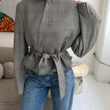 Belted blazer in Grey with light checkers