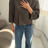 Cropped boxy blazer in olive green