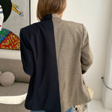 Contrasted blazer in navy blue and beige with blue checkers (Express shipping)