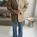 Contrasted blazer in brown checkered and pastel with blue lines   (Express shipping)