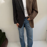 Contrasted blazer in brown speckered and dark brown checkered