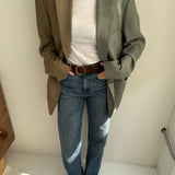 Green olive and plaid contrasted blazer