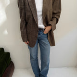 Contrasted blazer in brown herringbone and plaid