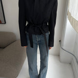 Belted blazer in charcoal