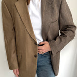 Contrasted blazer in herringbone silk and plaid wool