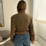 Belted blazer yellow wool and silk