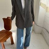 Grey double-breasted button back blazer