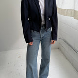 Cinched waist cropped blazer in Navy