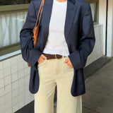 Navy pinstriped Button back blazer