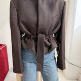 Belted blazer in Brown herringbone
