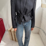 Grey pinstriped Belted blazer