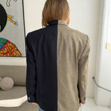 Contrasted blazer in navy blue and beige with blue checkers (Express shipping)