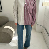 Burgundy with white stripes and white with blue stripes contrasted shirt