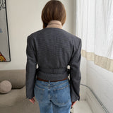 Belted blazer in Blue greyish houndstooth