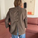 Button back blazer in solid brown