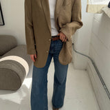 Contrasted blazer in solid beige and brown houndstooth (Express shipping)
