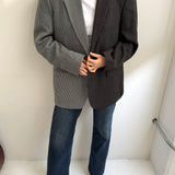 Checkered and houndstooth contrasted blazer