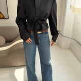 Checkered grey belted blazer