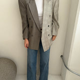 Double-breasted contrasted blazer in plaid and striped