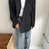 Double breasted grey pinstriped blazer